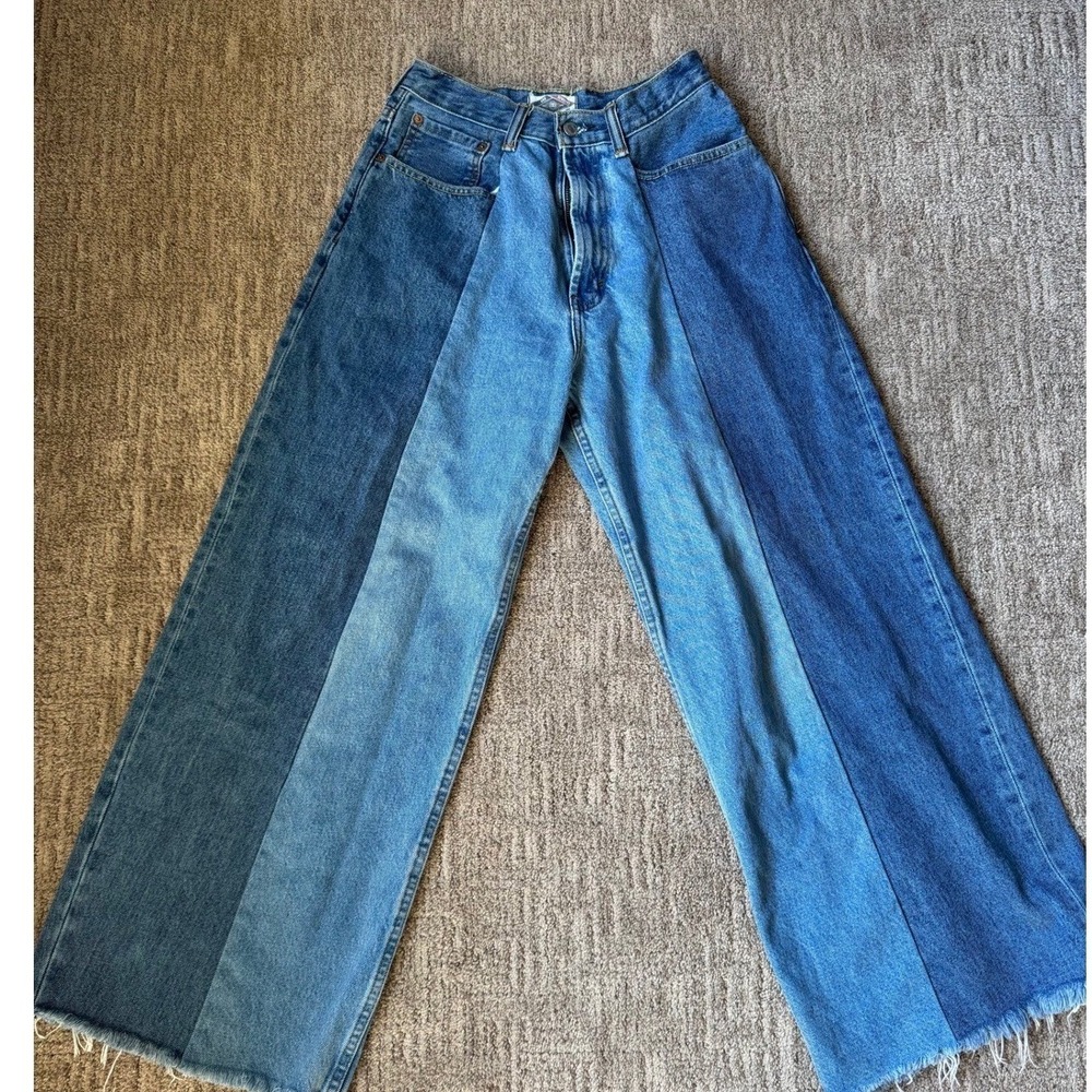 Levi's 560 Reworked Two Tone Jeans Wide Leg Raw Hem Vintage Y2K Denim